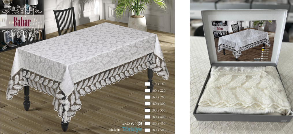 Bahar Lace Tablecloth | Botanical Leaf Jacquard with 3D Floral Lace Border | All Sizes Available | Made in Turkey
