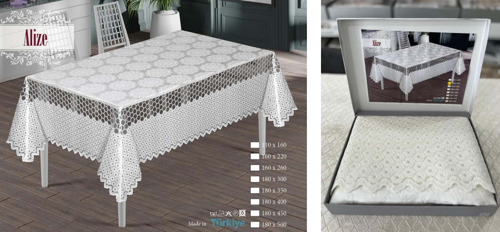 Alize Lace Tablecloth | Medallion Jacquard with Honeycomb Lace Border | All Sizes Available | Made in Turkey