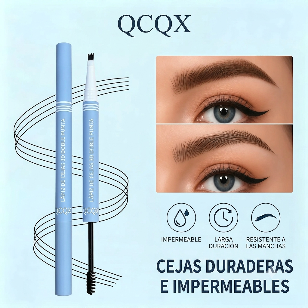 QCQX Lápiz Cejas 2 en 1 Impermeable