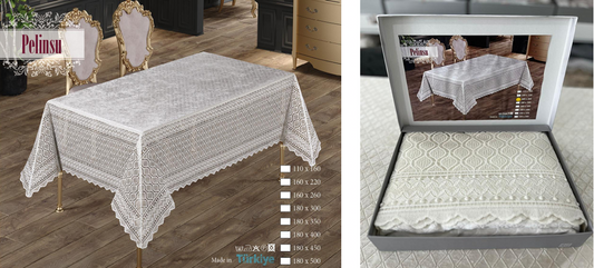 Pelinsu Lace Tablecloth | Elegant Diamond Pattern | All Sizes Available | Made in Turkey